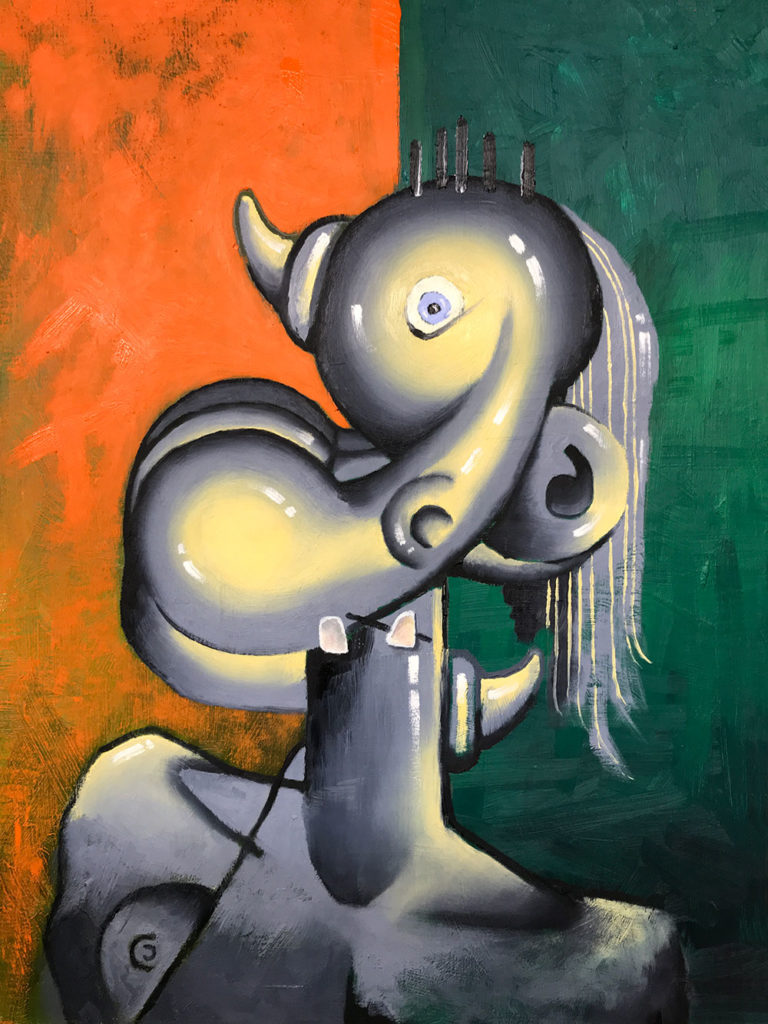 "Protocubist Portrait Number 2"
24 x 36 x 2 in.
Oil on Linen over Hardboard.
Elliott Earls, January 2018.