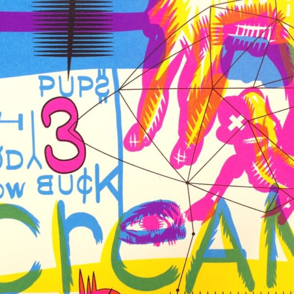 Three Cream Rabbits Limited Edition Screenprint in Fluorescent by Elliott Earls