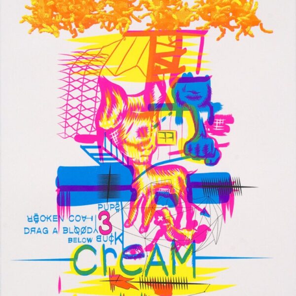 Three Cream Rabbits Limited Edition Screenprint in Fluorescent by Elliott Earls