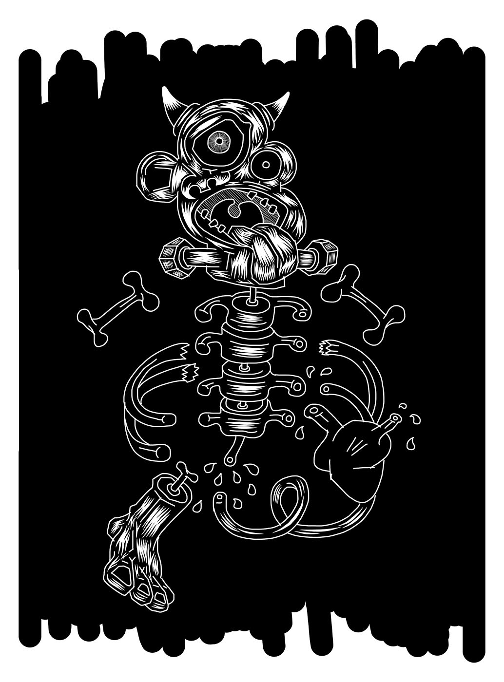 The Frailty of Human Intellect Under Siege (Black). Screenprint by Elliott Earls