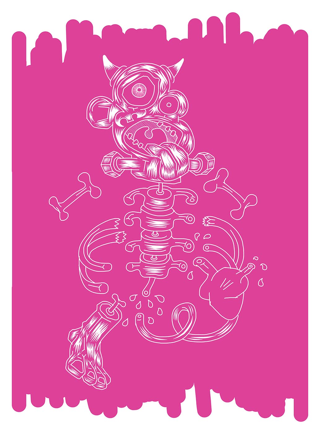 The Frailty of Human Intellect Under Siege (Pink). Screenprint by Elliott Earls