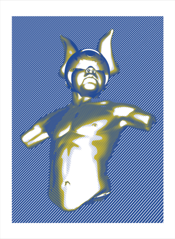 Cyclops In Blue, Gray and Yellow
By Elliott Earls
22 x 30 in.
3 Spot Color Hand Pulled Screenprint on American Masters 250gsm. 100% Cotton Paper. Deckle Edge.
Signed and Numbered,
Edition of 12.
Released October 3, 2016.