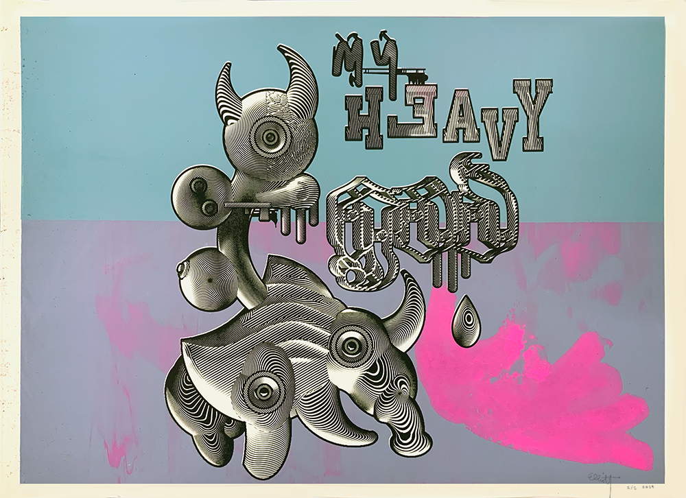 My Heavy God Monoprint #2 by Elliott Earls