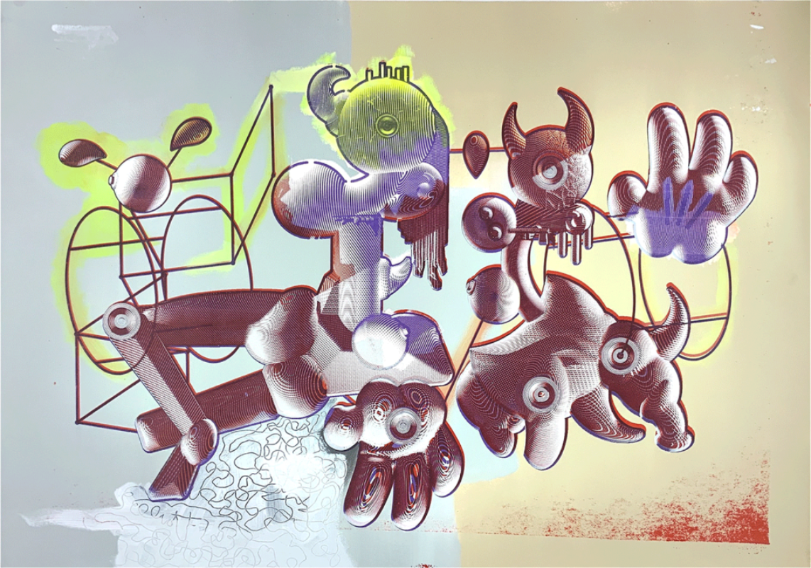 "(Landscape 1) #5"
By Elliott Earls
Number 1 in an Edition of 5
Acrylic, Silkscreen Ink and Spraypaint
29 x 40″
Hand Painted  Monprint. (each print in the edition is unique)
Archival Heavyweight 270gsm 100% Cotton Rives BFK Paper with a Deckle Edge
Signed, Numbered and Blind Embossed with the Cranbrook Print Shop Chop
Released October 11, 2019