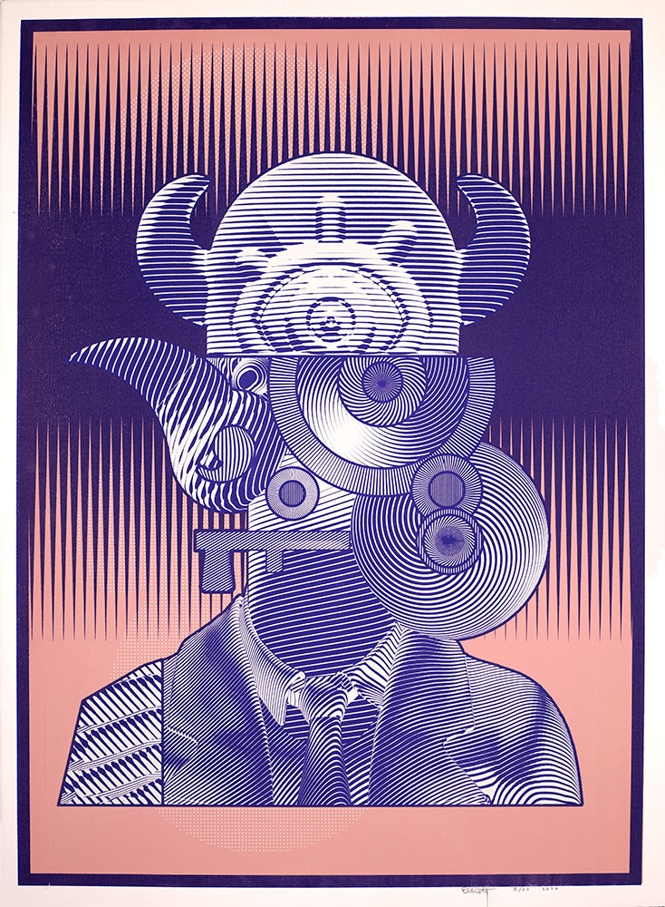 "Elemental Ego Reconstruction 3"
By Elliott Earls
22 x 30″
Edition of 20 Prints
2 Spot Color - Hand-Pulled Screen Print
Printed on Rives BFK Heavy Weight 100% Cotton Paper. 
Signed, Numbered by the Artist.
Released February 18, 2020.