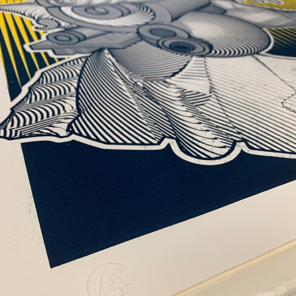 Detail view "Individuation And The Rejection of Fear"
By Elliott Earls
22 x 30″
Edition of 20 Prints
2 Spot Color - Hand-Pulled Screen Print
Printed on Rives BFK Heavy Weight 100% Cotton Paper. 
Signed, Numbered by the Artist.
Released April 30, 2020.