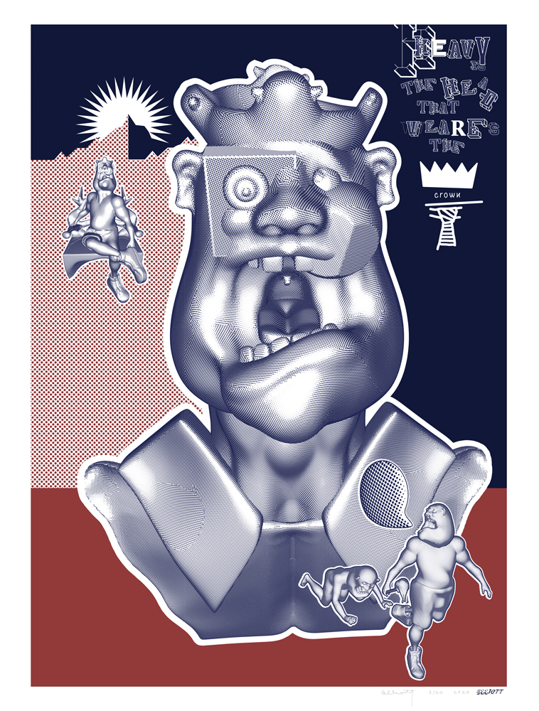 "Heavy Is The Head That Wears The Crown" By Elliott Earls
22 x 30″
Two Spot Colors – Edition of 20
Printed on Rives BFK 250gsm. Heavy Weight 100% Cotton Paper with a Straight Edge
Signed & numbered by the Artist
Released December 21, 2020.