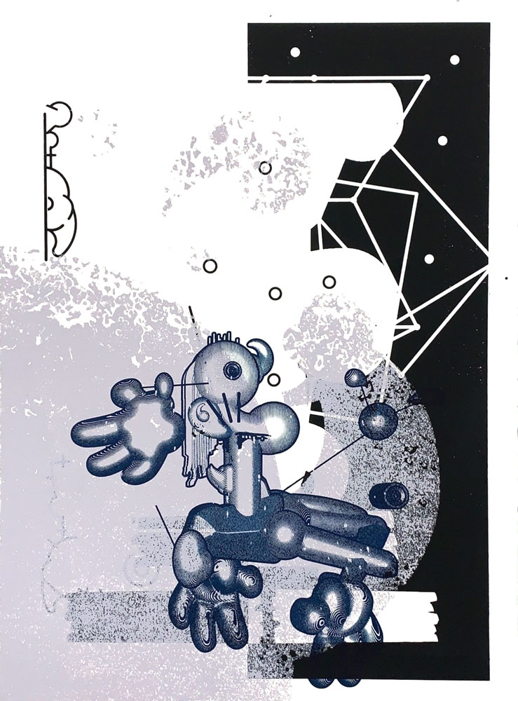 "Untitled Variation C" Print By Elliott Earls 11.5 x 16 in. 5 Spot colors – (1 Silver Metallic). Edition of 40. Sign & Numbered. Heavyweight Rives BFK 100% Cotton Paper. Public Release June 9, 2021 Noon EST.