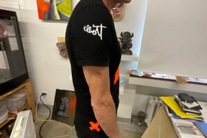 New Elliott Branded Black and Fluorescent Orange V-Neck T-Shirt