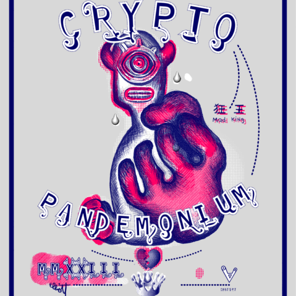 "Crypto Pandemonium - Hell in The Era of Digital Currency" by Elliott Earls 
* 19.5 x 25.5"
* 3 Spot Colors (1 Spot = Fluorescent "day-glow" color)
* Edition of 50
* Canson Mi-teintes Heavy Weight 100% Cotton Paper with a Deckle Edge
* Signed & numbered by the Artist
* Released  Feb 19, 2023 at 12:00 PM
* Hand-Pulled Screenprint
