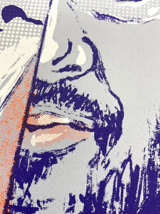 Detail of “Portrait of David Foster Wallace" By Elliott Earls 19.5" x 25.5" 3 Spot Colors Timed Edition (available for 24 hours only) Available from May, Wednesday, 2023 at 12:00PM to May, Wednesday, 2023 at 12:00PM to March 2, 2022 at 12:00 PM Canson Mi-Teintes 100% Cotton Paper Signed & numbered by the Artist Released May, 31, 2023 at 12:00PM Hand-Pulled Screenprint