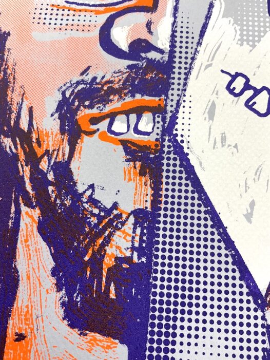 Detail of “Portrait of David Foster Wallace" By Elliott Earls 19.5" x 25.5" 3 Spot Colors Timed Edition (available for 24 hours only) Available from May, Wednesday, 2023 at 12:00PM to May, Wednesday, 2023 at 12:00PM to March 2, 2022 at 12:00 PM Canson Mi-Teintes 100% Cotton Paper Signed & numbered by the Artist Released May, 31, 2023 at 12:00PM Hand-Pulled Screenprint