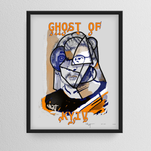 "Ghost of Kyiv" Timed Edition for December 31, 2023 2021 by Elliott Earls * 19.5 x 25.5" * 4 Spot Colors 4 * Timed Edition (available for 24 hours only) - available from Dec 30, 2023 at 12:00 PM to Dec 31 2023 at 12:00 PM * Canson Mi-teintes Heavy Weight 100% Cotton Paper with a Deckle Edge * Signed & numbered by the Artist * Released Dec 31, 2023 at 12:00 PM * Hand-Pulled Screenprint Canson Mi-teintes
